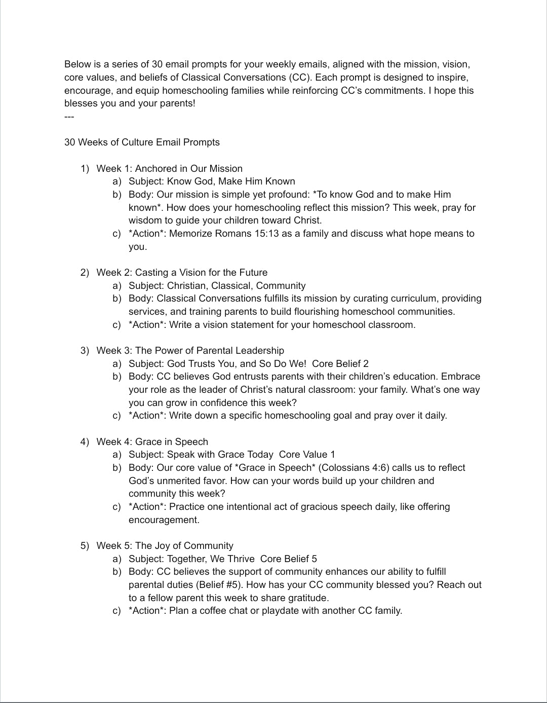 30 Weeks of CC Culture Reminders for Director's Emails
