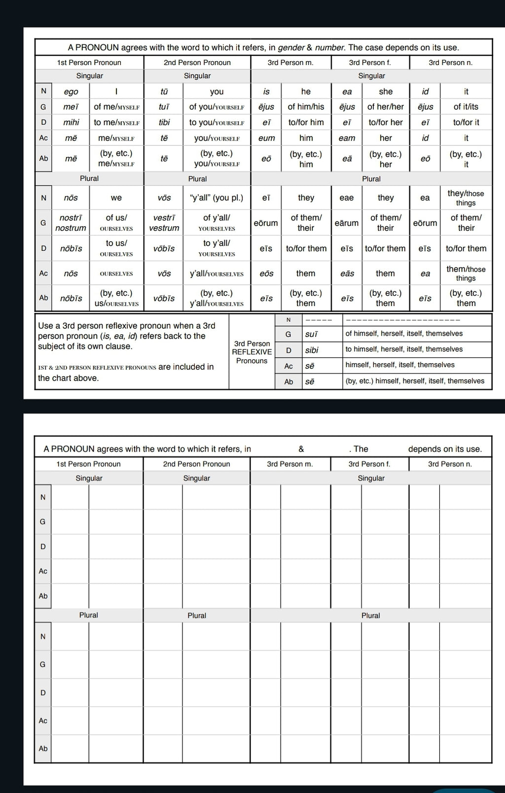 Latin Copy Charts - Parts of Speech